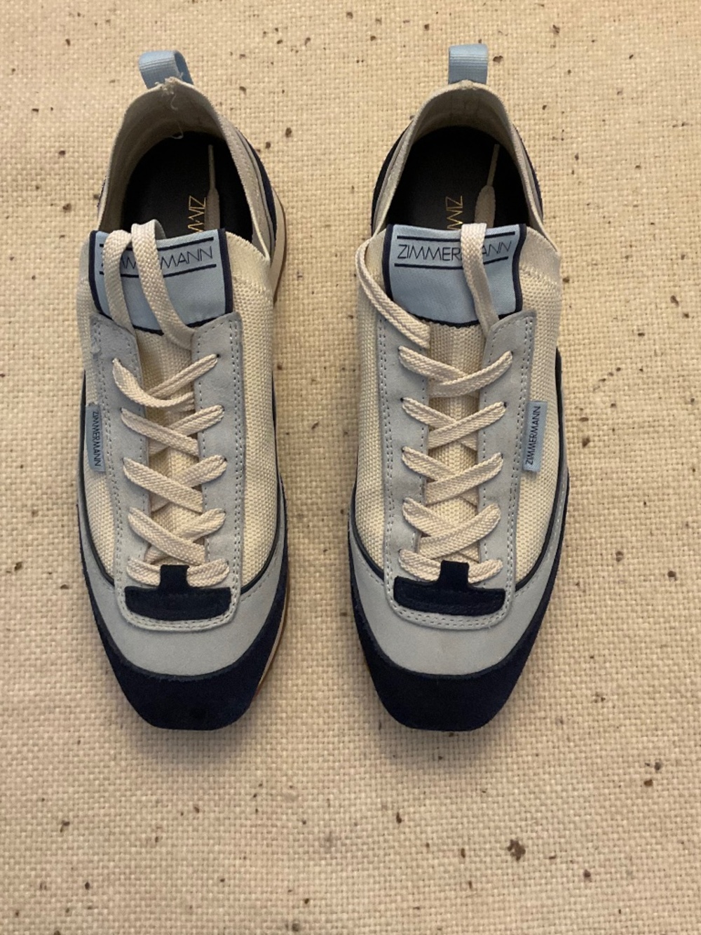 Zimmermann Cream & Navy Suede-Trim Women’s Sneakers sz 39 / read description